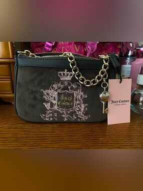 Juicy Couture Chocolate Brown and Pink Wristlet Purse